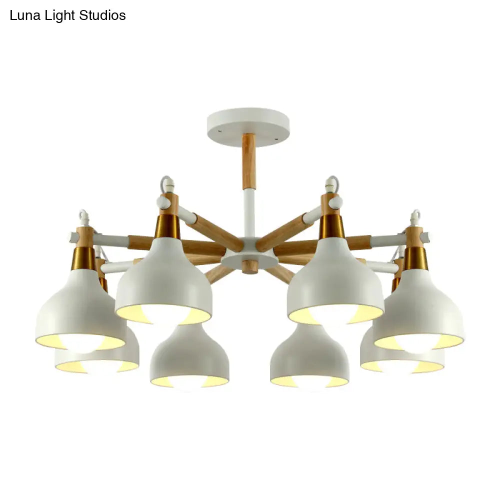 Nursing Room Chandelier: Torch Shaped Metal Pendant Light With 8-Bulb Macaron Style