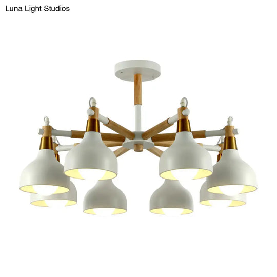 Nursing Room Chandelier: Torch Shaped Metal Pendant Light With 8-Bulb Macaron Style