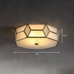 Octagon Flush Mount Bedroom Ceiling Light Fixture With Minimalistic Textured White Glass And Brass