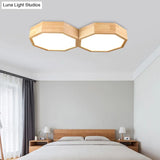 Octagon Twin Ceiling Light Fixture - Nordic Wood Led Flush Mount Lamp For Bedroom