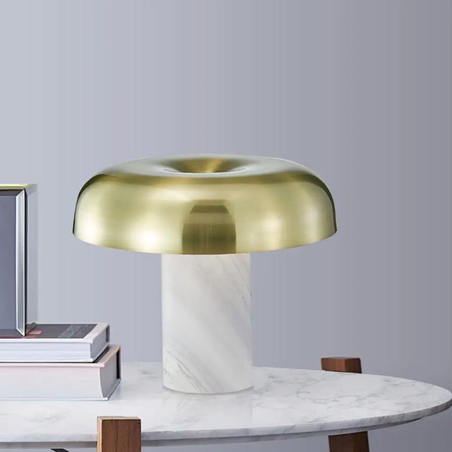 Olive - Minimalist Mushroom Table Stand Light Minimalist Marble 1-Light White and Bronze Finish Night Lamp White