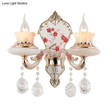 Opal Frosted Glass 2-Light Gold Wall Mounted Lamp - Curved Postmodern Design For Restaurants