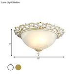 Opal Frosted Glass Flushmount Countryside Brass/White Floral Ceiling Lamp 11’/19.5’ Wide