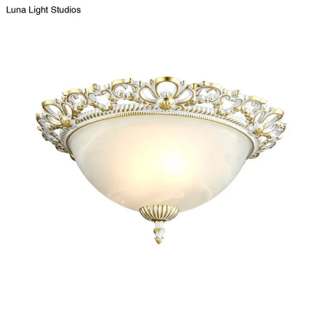 Opal Frosted Glass Flushmount Countryside Brass/White Floral Ceiling Lamp 11’/19.5’ Wide