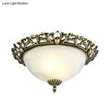 Opal Frosted Glass Flushmount Countryside Brass/White Floral Ceiling Lamp 11’/19.5’ Wide