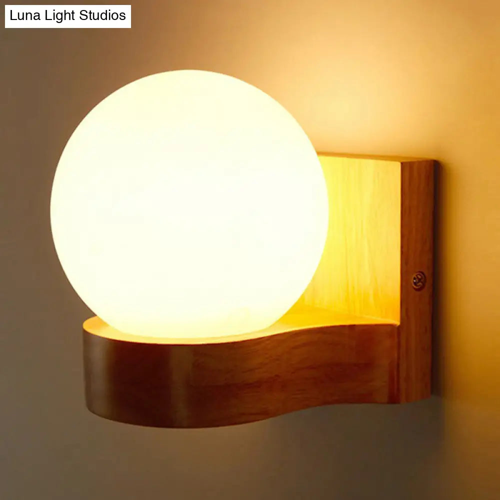 Opal Glass 1-Light Nordic Wall Sconce - Ball Shape Wood Fixture