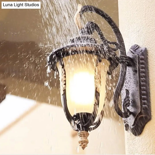 Opal Glass Bell Wall Lamp Traditional Sconce Light In Black