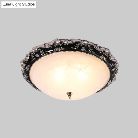 Opal Glass Bowl Ceiling Light Fixture Countryside Flush Mount Lighting In Black/Gold - 1/2 - Bulb