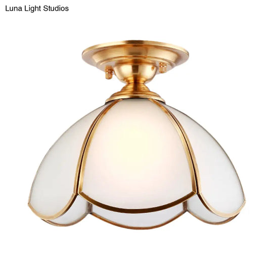 Opal Glass Brass Dome Ceiling Light Fixture – Perfect For Bedrooms