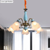 Opal Glass Ceiling Chandelier With Flower Design - Traditional 3/5 Heads Light Blue/Pewter