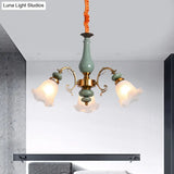 Opal Glass Ceiling Chandelier With Flower Design - Traditional 3/5 Heads Light Blue/Pewter