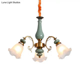 Opal Glass Ceiling Chandelier With Flower Design - Traditional 3/5 Heads Light Blue/Pewter