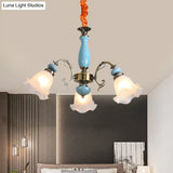 Opal Glass Ceiling Chandelier With Flower Design - Traditional 3/5 Heads Light Blue/Pewter