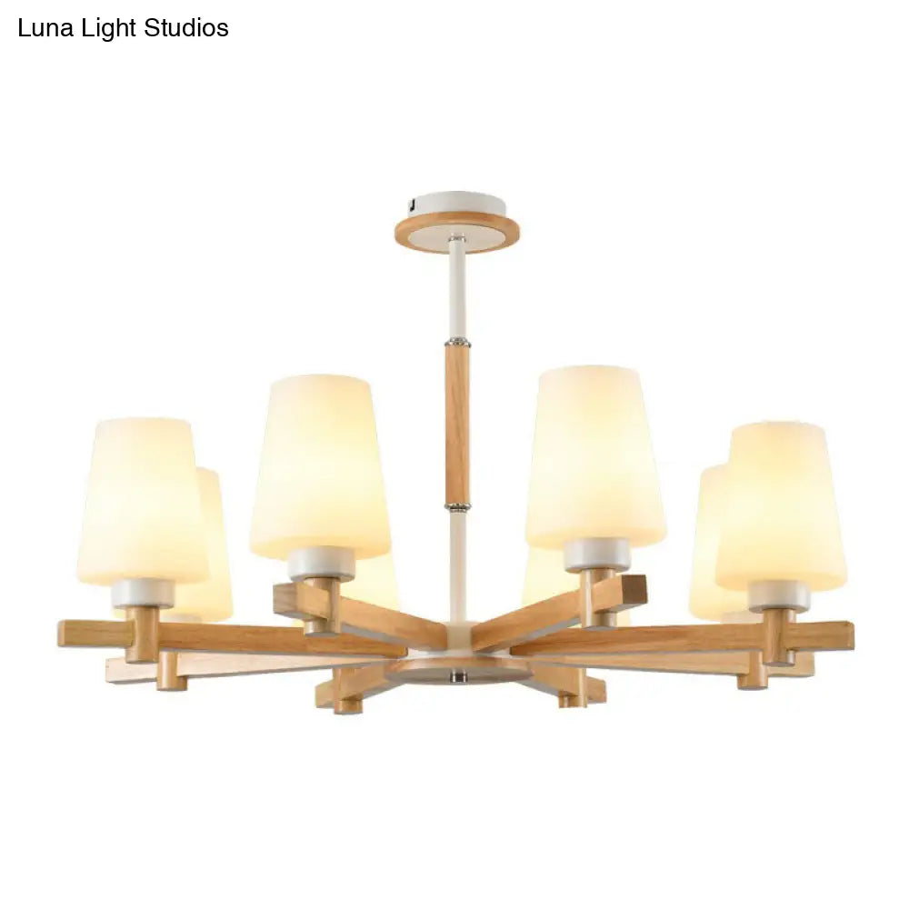 Opal Glass Chandelier Contemporary Wood Ceiling Light For Bedroom