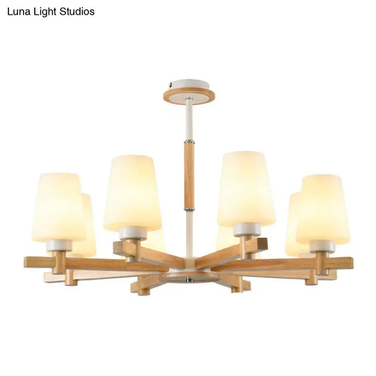 Opal Glass Chandelier Contemporary Wood Ceiling Light For Bedroom