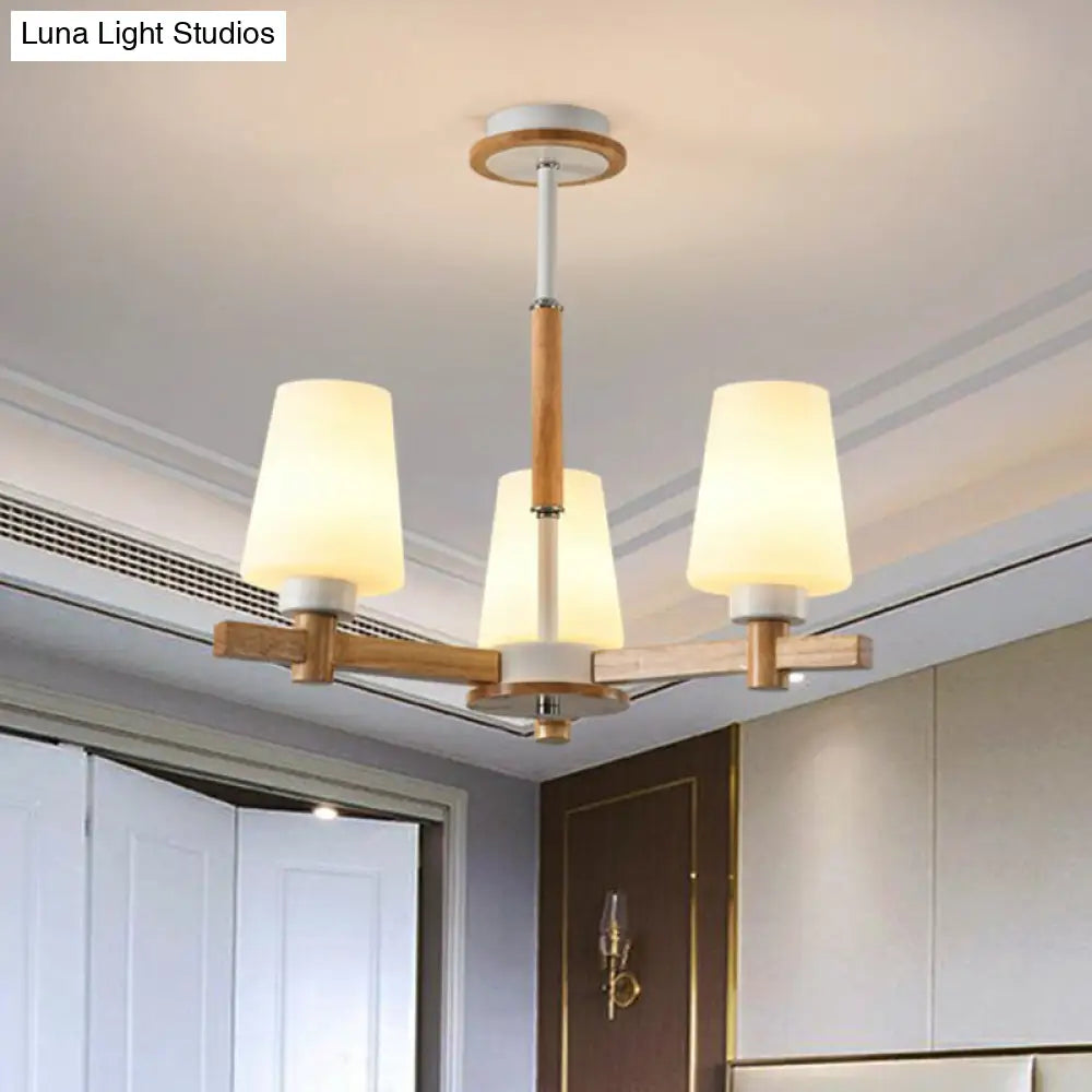 Opal Glass Chandelier Contemporary Wood Ceiling Light For Bedroom 3 /