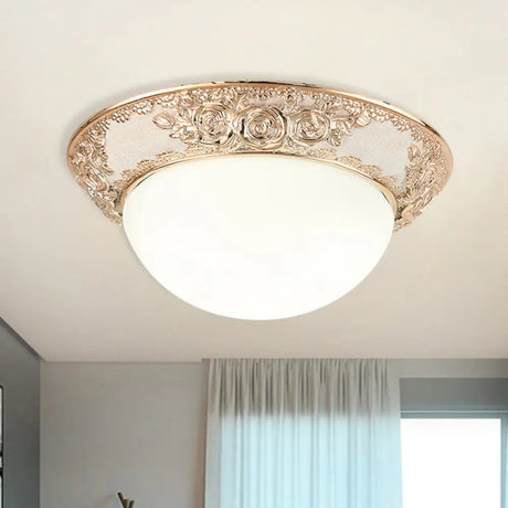 Opal Glass Dome Corridor Flush Mount Light - Country Style Led Gold Lamp / White