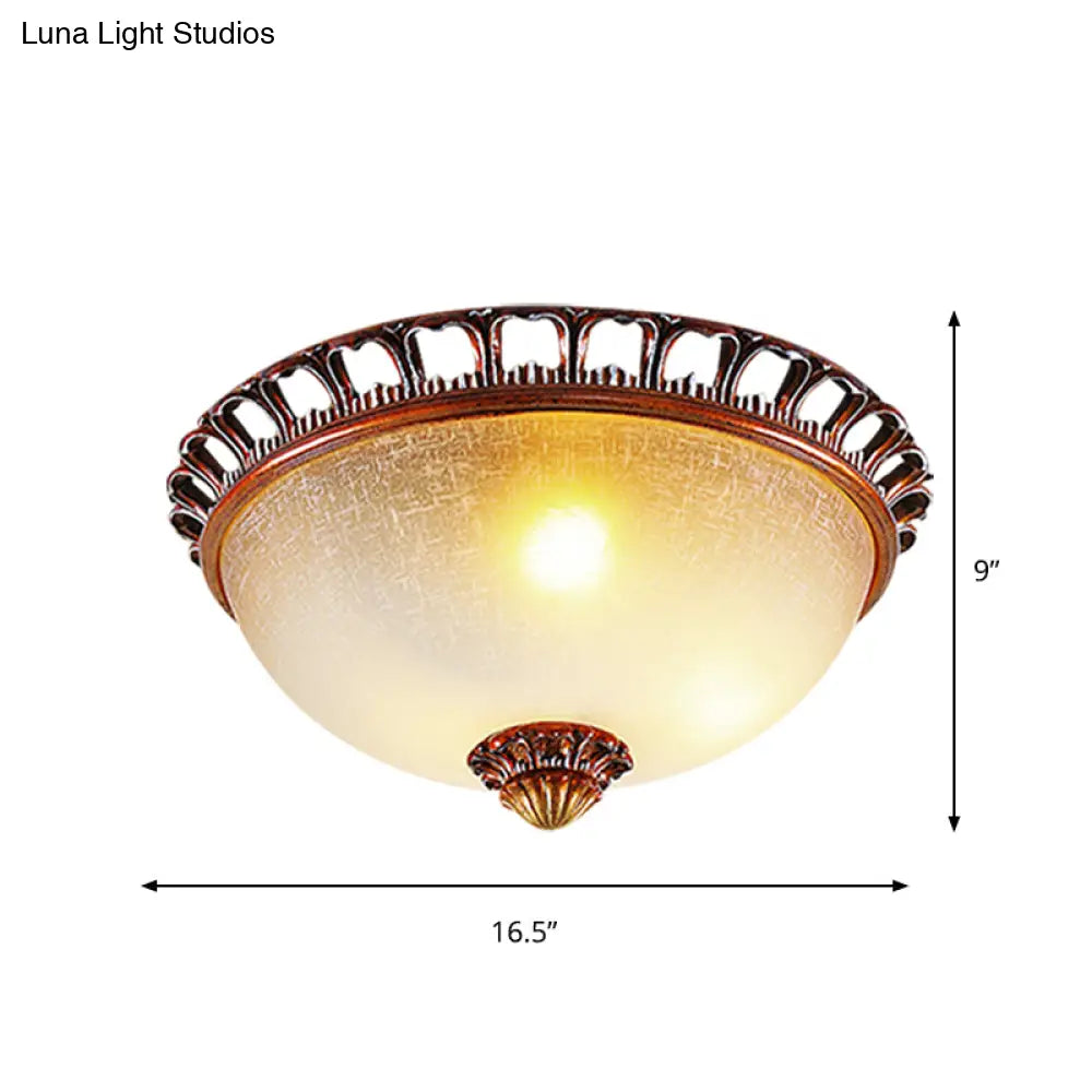 Opal Glass Domed Flush Lamp Countryside Ceiling Mounted Fixture - Brown (13’/16.5’ Wide)