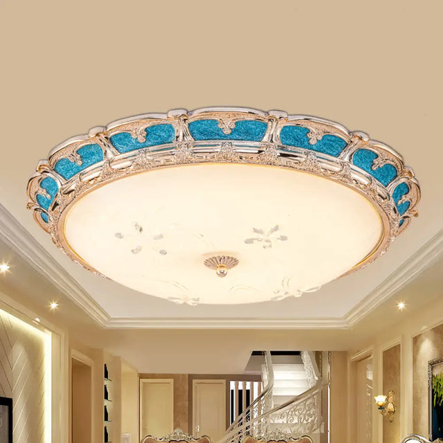 Opal Glass Domed Flush Light Fixture Countryside Led Bedroom Mounted Lamp 13/16/19.5 In Blue With