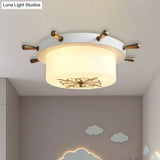 Opal Glass Drum Flush Mount Fixture - 3 Bulbs White/Light Blue/Blackish Green