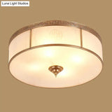 Opal Glass Flush Mount Ceiling Light With Classic Brass Finish