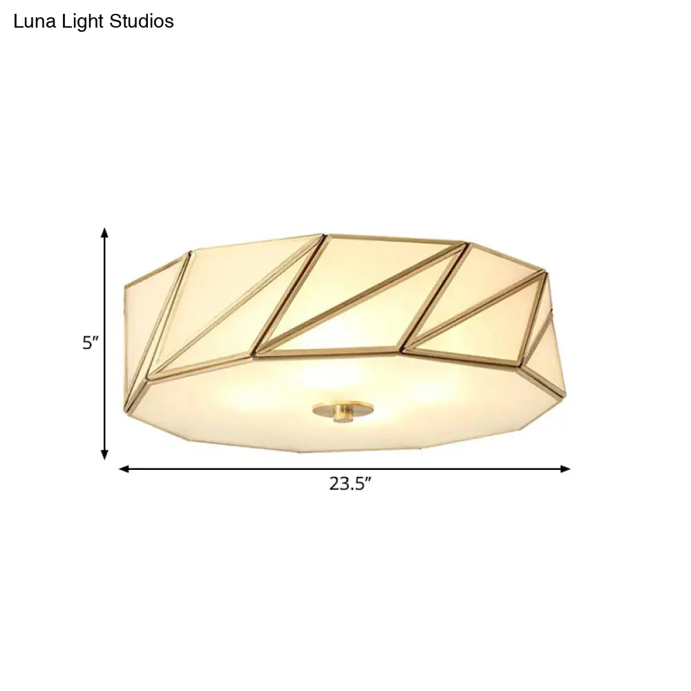 Opal Glass Flush Mount Lamp With Brass Finish - Bedroom Ceiling Fixture (3/4/6 Lights)