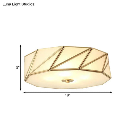 Opal Glass Flush Mount Lamp With Brass Finish - Bedroom Ceiling Fixture (3/4/6 Lights)