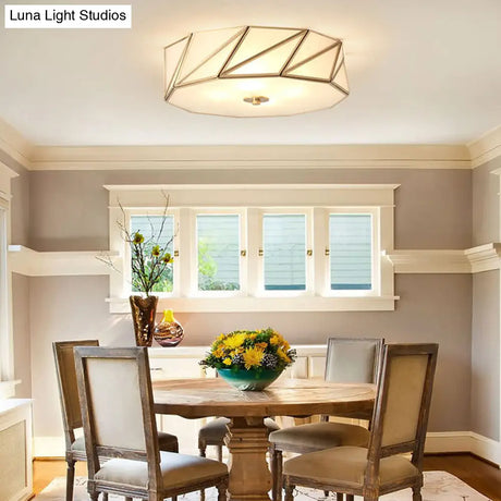 Opal Glass Flush Mount Lamp With Brass Finish - Bedroom Ceiling Fixture (3/4/6 Lights)