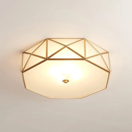 Opal Glass Geometric Drum Flush Mount Lamp With Brass Finish - Modern 4/5 Lights 16.5’/20.5’