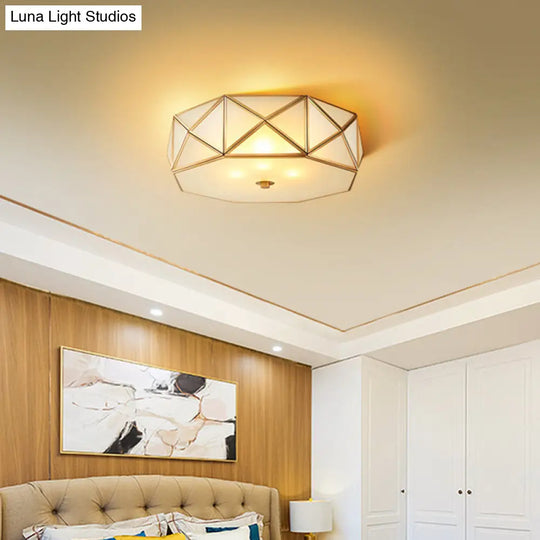 Opal Glass Geometric Flush Ceiling Light In Gold - 4 Bulb Fixture