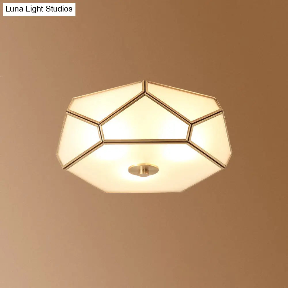 Opal Glass Geometric Flush Ceiling Light In Gold - 4 Bulb Fixture / 14’ A