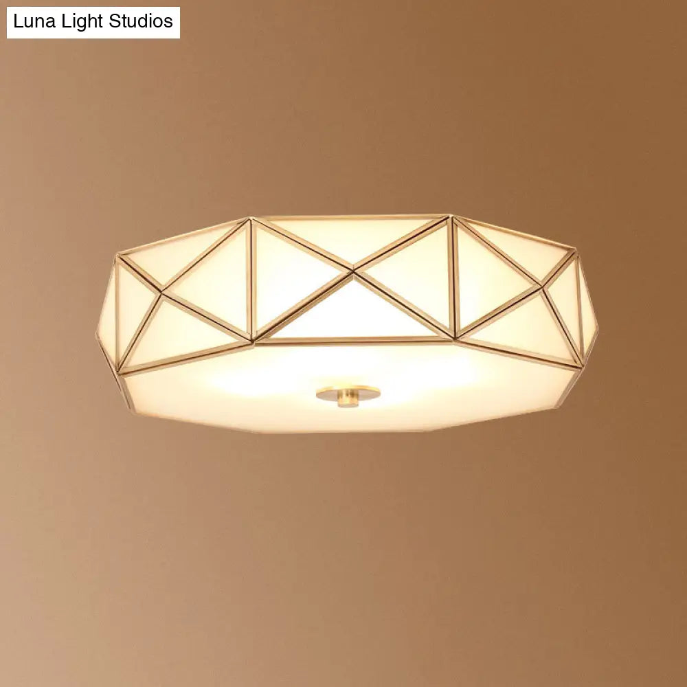 Opal Glass Geometric Flush Ceiling Light In Gold - 4 Bulb Fixture / 18’ B