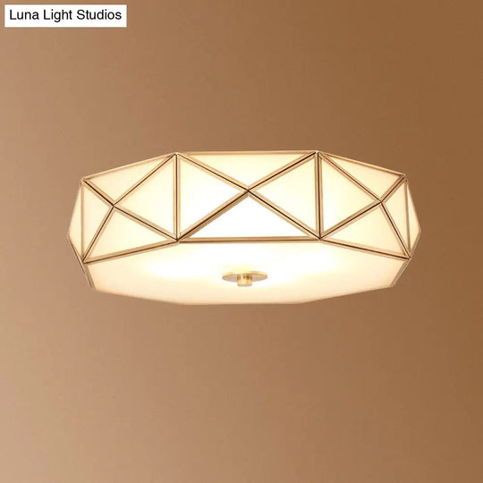 Opal Glass Geometric Flush Ceiling Light In Gold - 4 Bulb Fixture / 18’ B