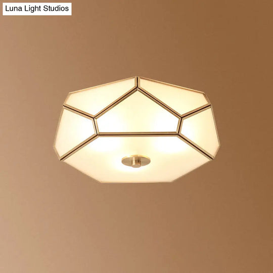 Opal Glass Geometric Flush Ceiling Light In Gold - 4 Bulb Fixture / 14 A