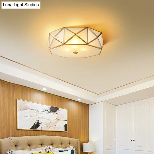 Opal Glass Geometric Flush Ceiling Light In Gold - 4 Bulb Fixture
