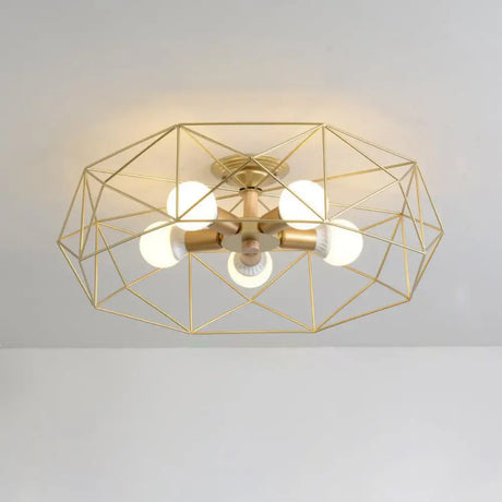 Opal Glass Geometric Semi Flush Gold Light Fixture For Industrial Bedroom - 3/4/5 Lights 5 /