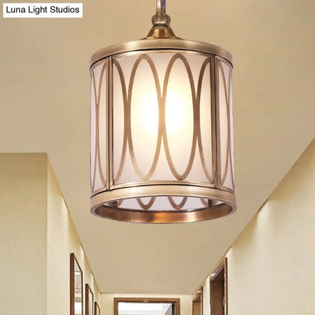 Opal Glass Hallway Pendant Light With Rural Charm - Cylindrical 1-Head Suspended Lamp