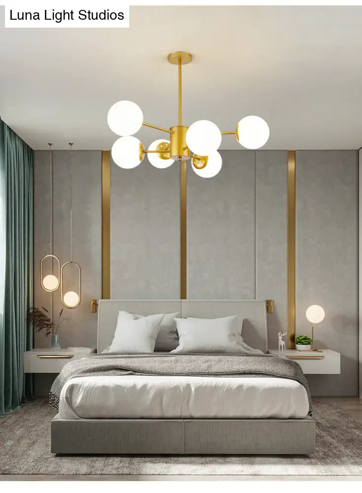 Opal Glass Living Room Ceiling Chandelier: Modern Minimalistic Suspension Lamp