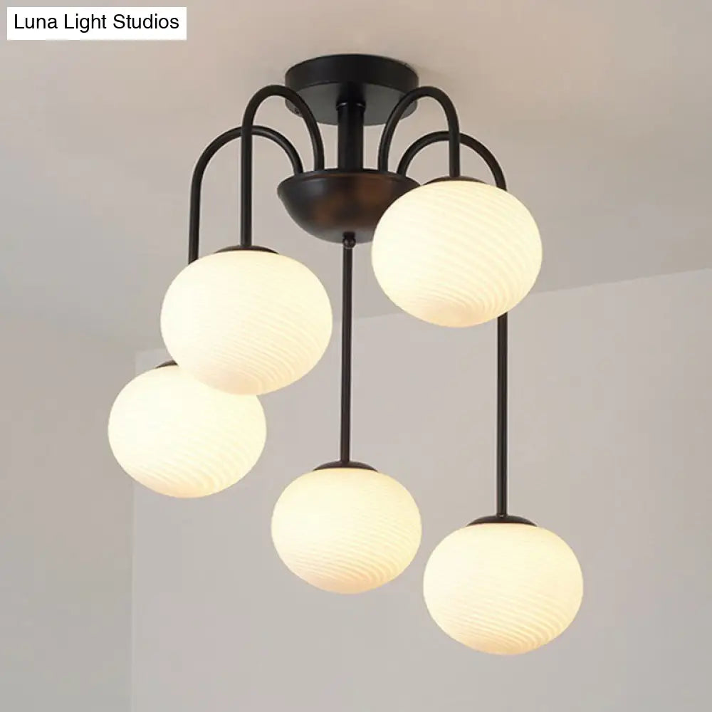 Opal Glass Nordic Led Flush Mount Ceiling Light For Dining Room 5 / Black