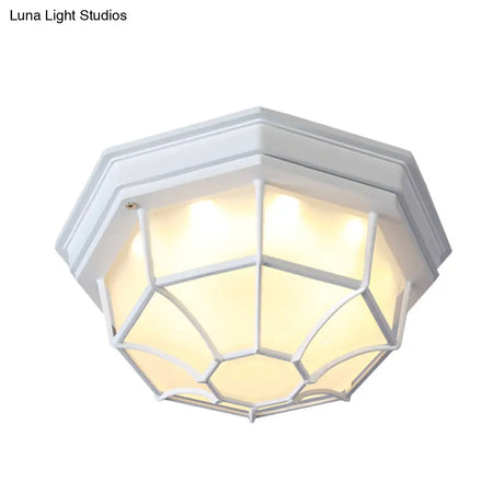Opal Glass Octagonal Bedroom Flushmount Lodge With 1-Head Modern White/Black Finish – Flush Mount