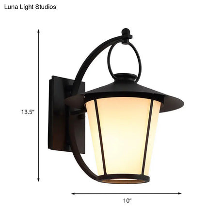Opal Glass Sconce Light Vintage Royal Black Cone/Cylinder Outdoor Wall Lamp With One Bulb