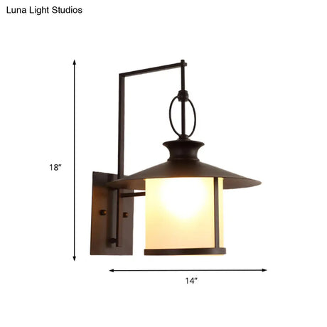 Opal Glass Sconce Light Vintage Royal Black Cone/Cylinder Outdoor Wall Lamp With One Bulb