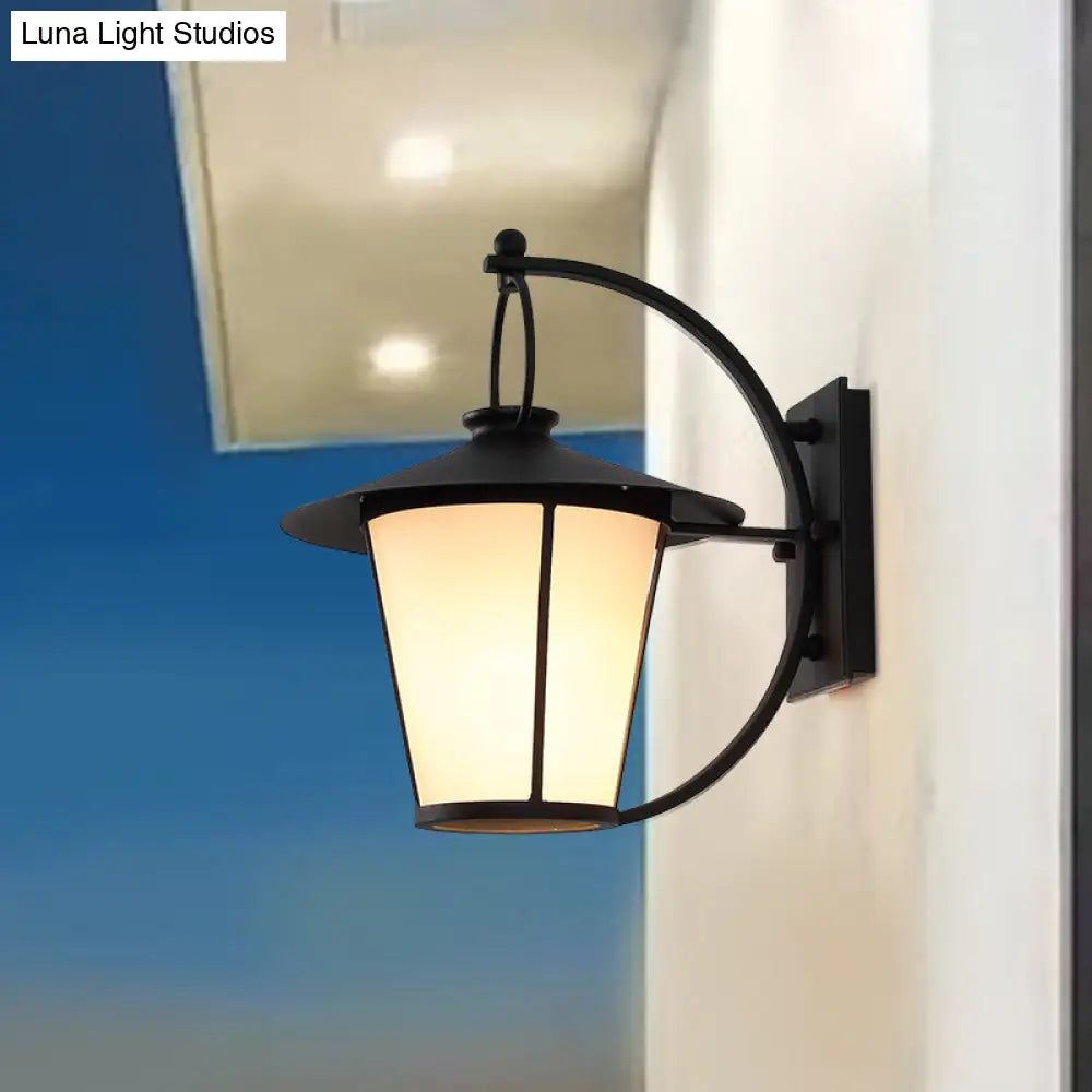 Opal Glass Sconce Light Vintage Royal Black Cone/Cylinder Outdoor Wall Lamp With One Bulb