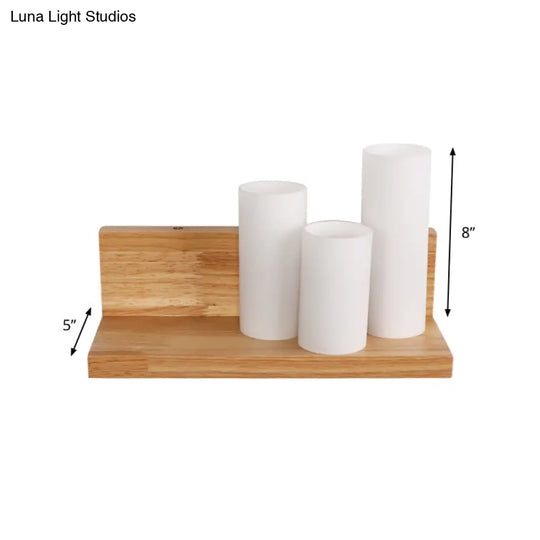 Opal Glass Shade Wood Wall Sconce With 3 Asian Heads - Perfect Dining Room Lighting