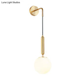 Opal Glass Spherical Wall Lamp: Simplistic 1-Bulb Light Fixture For Bedroom