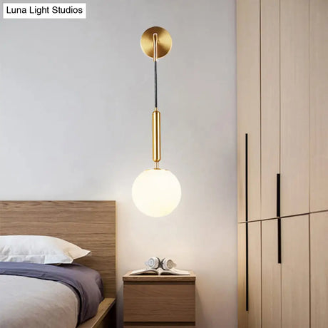 Opal Glass Spherical Wall Lamp: Simplistic 1-Bulb Light Fixture For Bedroom