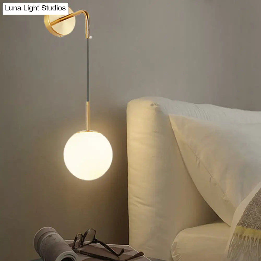 Opal Glass Spherical Wall Lamp: Simplistic 1-Bulb Light Fixture For Bedroom