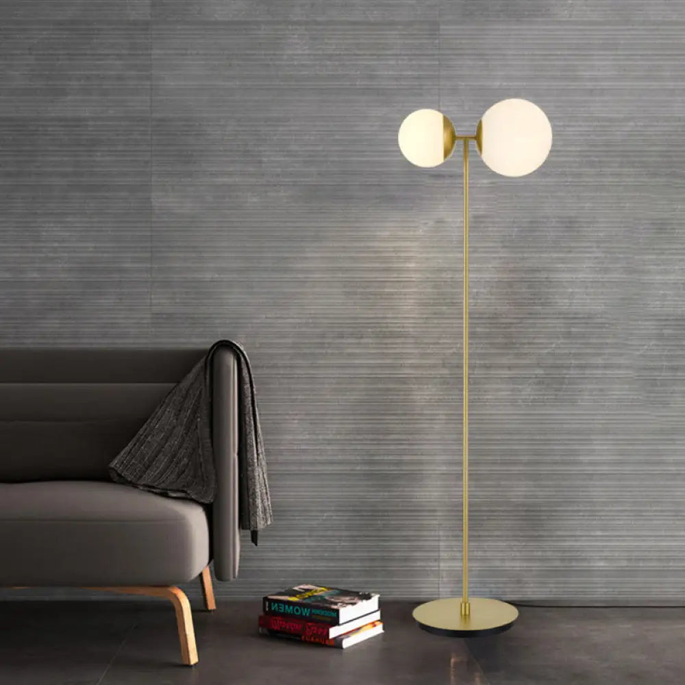 Opal Glass Standing Up Floor Lamp With 2-Head Bedroom Lighting In Gold