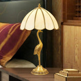 Opal Glass Umbrella Shaped Brass Table Lamp With Retro Halcyon Deco / Straight