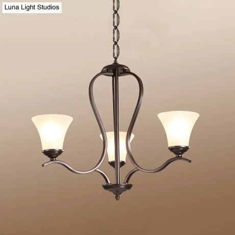 Opal Glass Vintage Chandelier Pendant Lighting Black Flared Design 3/6/8 Lights Bedroom Ceiling Lamp